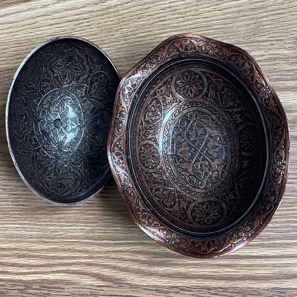 Vintage Sena Turkish Copper Lidded Sugar Bowl - Hand-Engraved, Made in Turkey